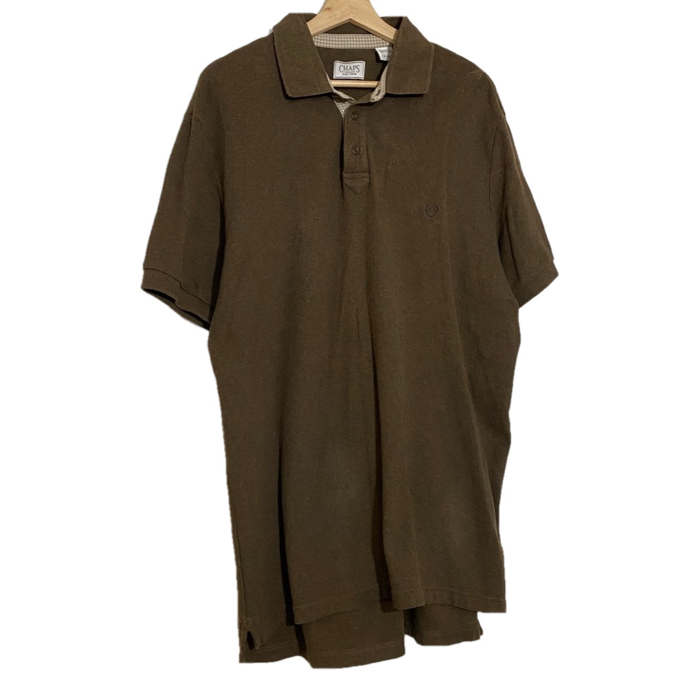 Chaps men’s vintage 100% cotton mocha brown casual logo embroidered  polo shirt
